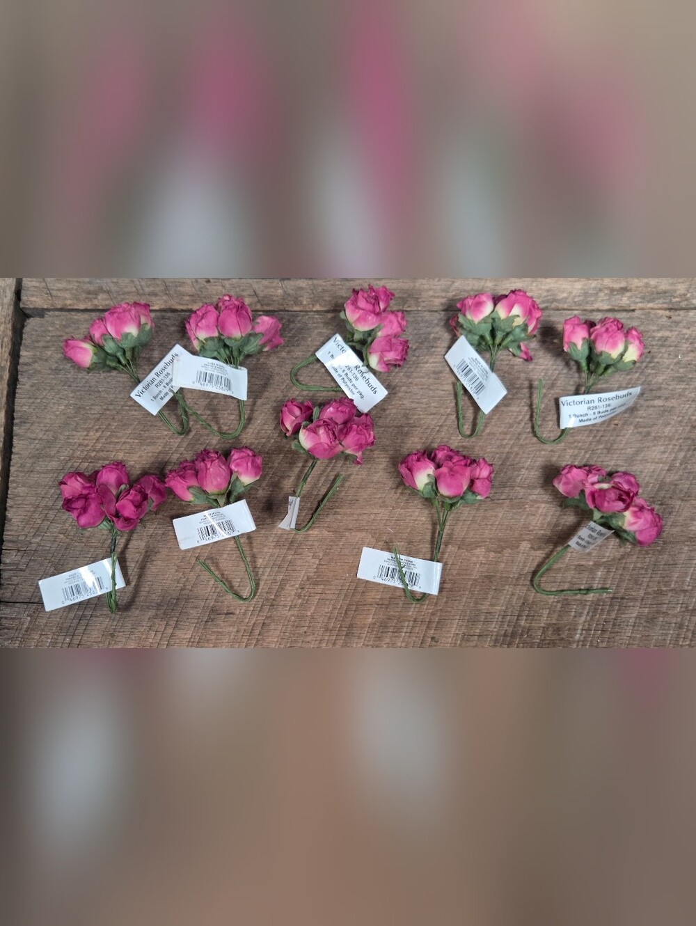 Vintage Victorian Rosebuds R261-136 Pink Polyester Millinery Craft Flower  1J